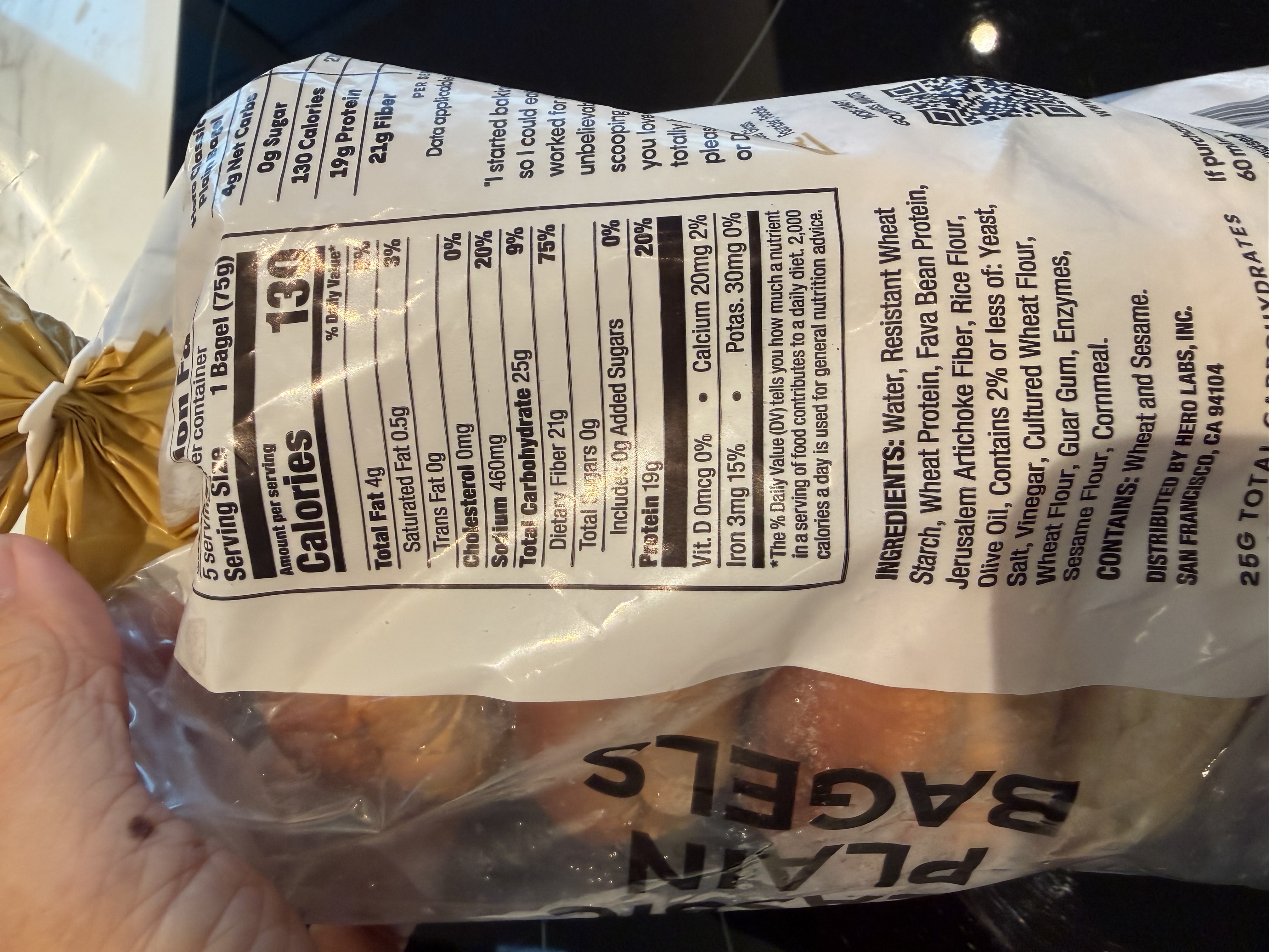 Hero Bagel nutrition label